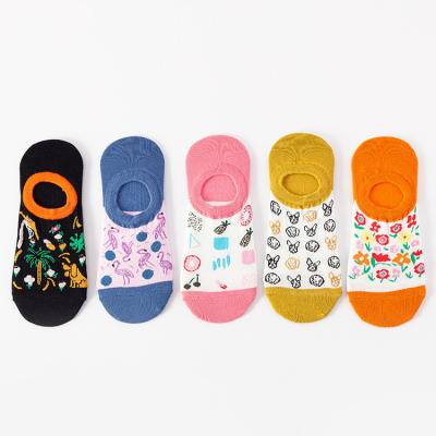 China summer candy color cartoon pattern girls women men invisible no show socks for sale