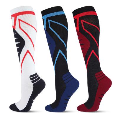 China professional sports outdoor marathon running socks terry bottom high elastic calf protection long tube compression socks for sale