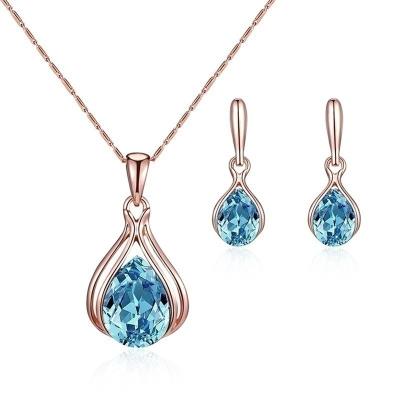 China Fashion Romantic Women's Blue Green Water Drop Necklace Earrings Set Accessories Jewelry Wholesale for sale