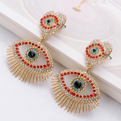 China Vintage Jewelry Women Best Selling Fashionable Artificial Handmade Rhinestone Angel Eye Gold Plated Earrings 2021 for sale