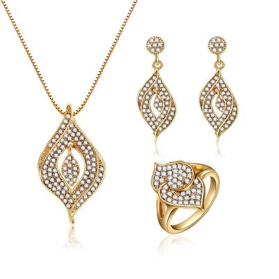 China FASHIONABLE Exotic Earring Ring Jewelry Alloy Rhinestone Necklace Jewelry Set Three Piece Set for sale