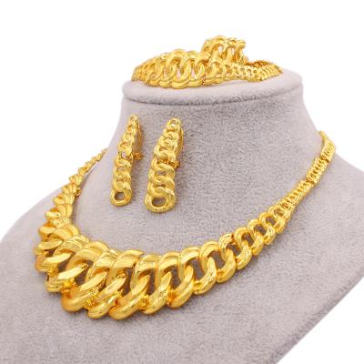 China CLASSIC Thick Chain Four-piece Alloy Jewelry Set Ring Bracelet Necklace Earrings Jewelry Set for sale