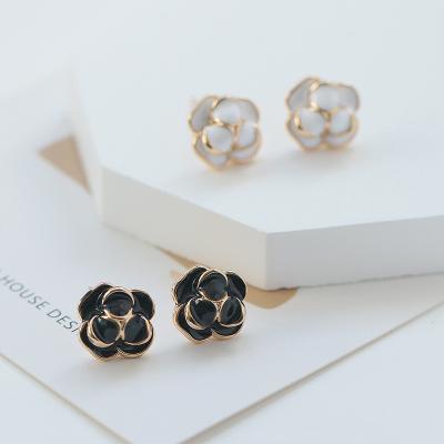 China FASHIONABLE French Retro Oil Drip Rose Silver Flower Earrings Camellia Earrings S925 Needle Earring Studs for sale