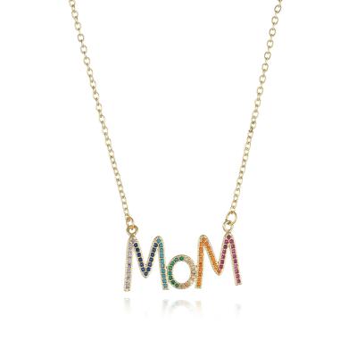 China New Mother's Day Classic Charm Necklace MOM MOM Pendant Necklace CZ Pave Necklace Jewelry Gifts for sale