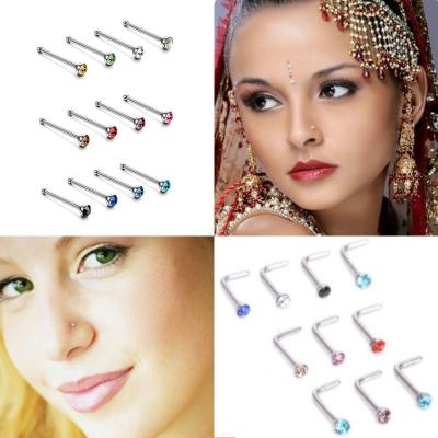 China 40/60PCS CLASSIC Spell Stainless Steel Crystal Nose Pack Indian Nose Crystal Nariz Ring Bulk Nose Stud Jewelry Piercing Set for sale