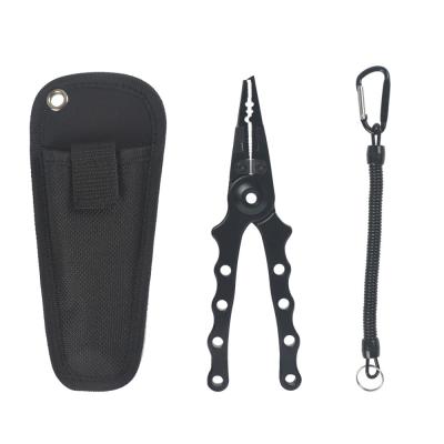 China Durable All Black Aluminum Fishing Pliers Fishing Lanyard Fishing Tackle Hot Sale Amazon for sale