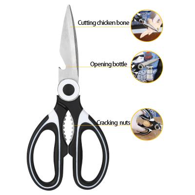 China Multifunctional Three-in-One Multi Purpose Kitchen Scissors with Bottle Opener Scissors Household Chicken Bone Scissors for sale