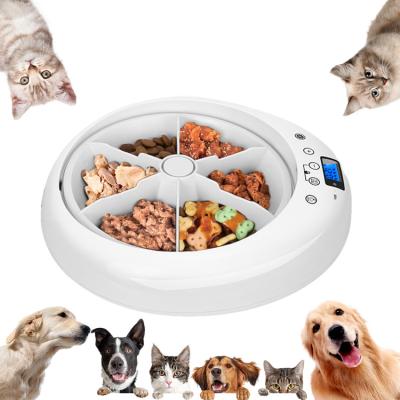 China Automatic Amazon Hot Sale Custom Pets Adjust Smart Led Electric Food Dispenser Dog Feeder 6 Meals 6 Grids Cat Automatic Timed Pet Feeder for sale