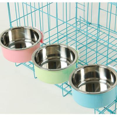 China Sustainable Wholesale Custom Pets Removable Non Slip Fixed Can Hang Cats Cage Stainless Steel Feeder Food Water Pet Crate Hanging Dog Bowl for sale