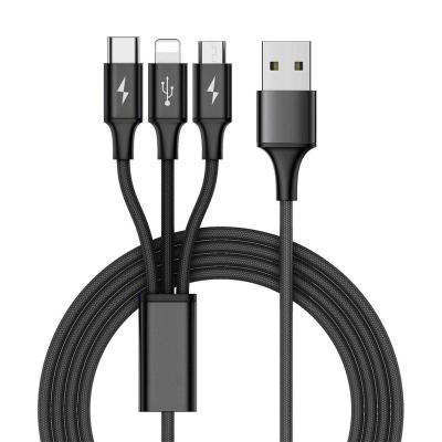 China 5V2.4A Max Charging 3 in 1 Braided Aluminum Alloy USB Cable Type C Cable Micro Charger Cable For iPhone Samsung Huawei for sale