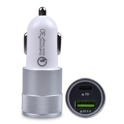 China Mobile Phone Car Charger Car Charging Accessories Dual Usb Type C Adapter 2 Usb Left Aluminum Alloy Smart Car Charger For Iphone Samsung for sale