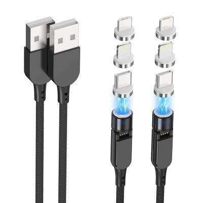 China MP3/MP4 Player 540 Degree Rotating 3 in 1 Magnetic Cable Magnet Phone USB Charging Cable Fast Charging Cord for sale