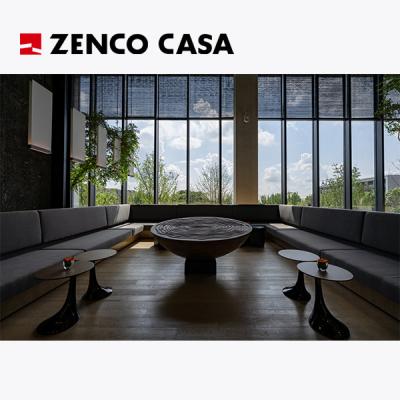 China Muebles de hotel de ocio Sofá fijo para varias personas estilo Wabi Sabi Mesa de café de pilar de madera en venta