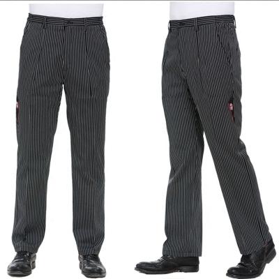 China Eco-Friendly Ready To Ship Adjustable Loose Waist Restaurant Chef Kitchen Style Pants Men Black Stripe Dress Pants for sale