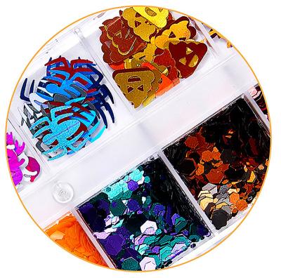 China Nail Accessories 12 Various Grid Halloween Series Nail Glitter Shapes Mixed Glitter Set Design Nail Decoration Nail Art Salon Accessories for sale