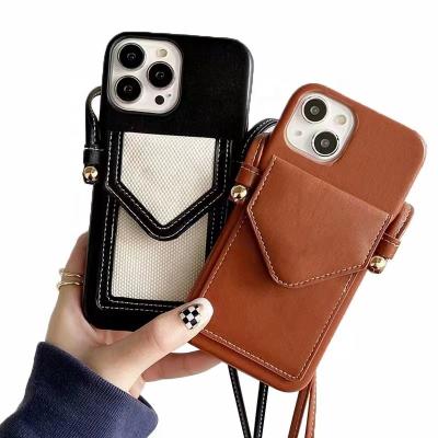 China New Shockproof Cell Phone Leather Case For Iphone 14 13 12 11 Cross - Body Card Holder Phone Cover for sale