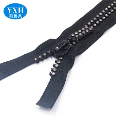 China 8# Length Black Customizable Decorative Rhinestone Resin Diamond Semi-automatic Lock Zipper for sale