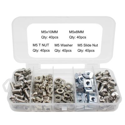 China HEX 3D Printer DIY Screw Set M5x8mm M5x10mm Hexagon HEX Socket Screw Bolt With 20S Slide T Nut M5 Nut Gasket In Plastic Storage Box for sale