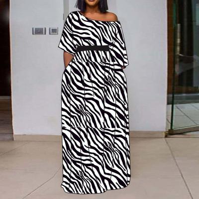 China 2022 viable new year one shoulder waistband zebra printed women party dress for sale