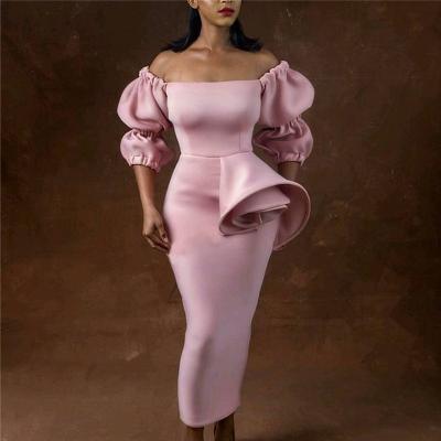 China Pink Plus Size Elegant Vintage Off The Shoulder Lantern Sleeve Half Prom Dress Women for sale