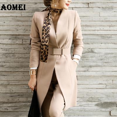 China Long Top Breathable Chic V-Neckline And Pants Slim Belt Lady Blazer Suit With Scarf for sale