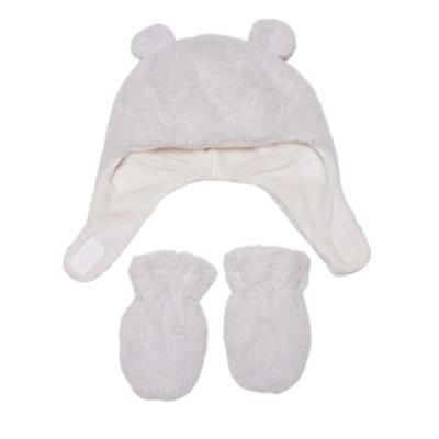 China Common Good Quality Winter Soft Fleece Lining Faux Fur Bear Ear Trapper Cap And Mitten Sets For Girls for sale