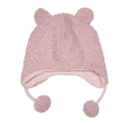 China Winter Kids High Quality JOINT Pompom and Fleece Striping Lovely Borg Earflap Hat Bear Ear Hats for Girls for sale