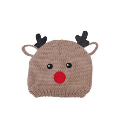 China COMMON High Quality Winter Christmas Kids Hat Knitted Soft Warm Beanie Cap Reindeer Design Fleece Lining For Kids for sale