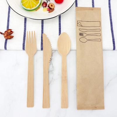 China Disposable Eco-Friendly Biodegradable Natural Style Cutlery Set Disposable Bamboo Cutlery Set Travel Utensil Set Knife Fork Spoon for sale