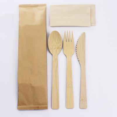 China Style Disposable Eco-Friendly Biodegradable Natural Utensils Travel Disposable Knife And Fork Bamboo Cutlery Set With Logo for sale