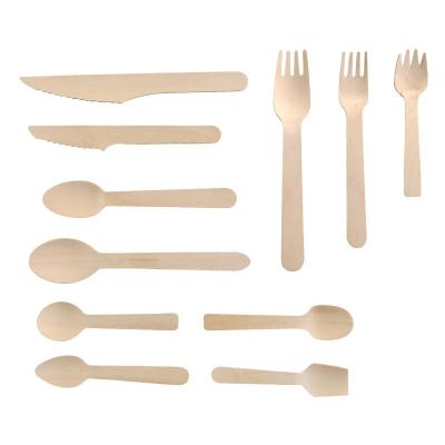 China 160mm Disposable Biodegradable Eco Friendly Disposable Fork Spoon Knife Wooden Biodegradable Cutlery Set For Fast Food for sale