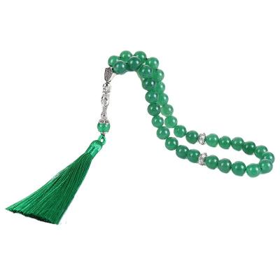 China 10 mm religious green stone beads, islamic tasbih tassel tasbih beads muslim tesbih 33 tasbeeh for sale