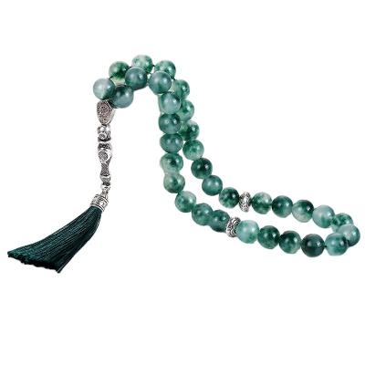 China Religious green stonee 8 mm beads, muslim tesbih 33 beads jewelry islamic tassel tasbih tasbeeh for sale