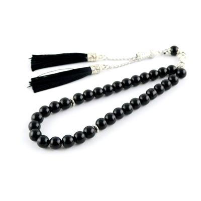 China Religious Taspeeh Prayer Beads, Muslim Ramadan Black Agate 33 Tasbih Islamic Jewelry Black Tassel Beads for sale