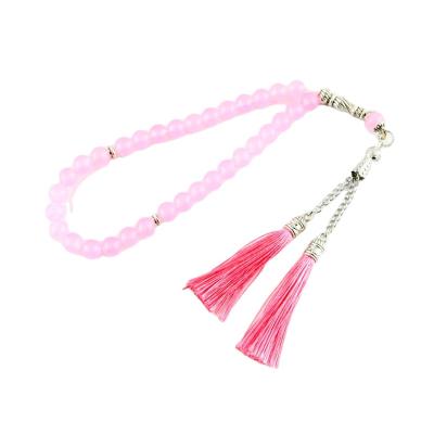 China Religious Pink Masbaha Stone 8mm Beads, Islamic Tesbih Beads Muslim Jewelry Tassel 33 Tasbih Bracelet for sale