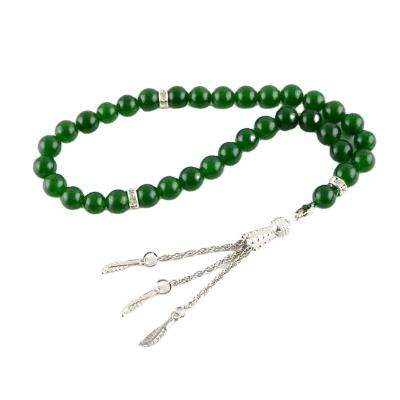 China Masbaha Tespih 8mm Religious Green Stone Beads, Islamic Subha Tesbih Beads Muslim Jewelry Tasbih 33 Tasbih for sale