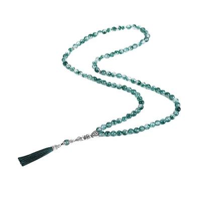 China Masbaha Tespih 8mm Religious Green Stone Beads, Islamic Subha Tesbih Beads Muslim Jewelry Necklace Tassel Tasbih 99 for sale