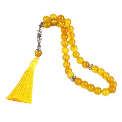 China Religious Natural Yellow Agate 10mm Beads, Islamic Muslim Tasbih Tesbih Beads Jewelry Tassel Pendant 33 for sale