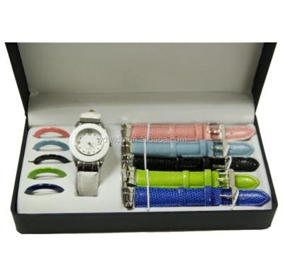 China Non-Specific Variable Leather Strap Luxury Belt Design Ladies Gift Watch Set for sale