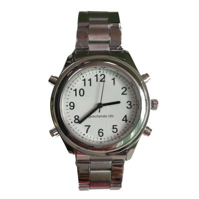 China Talking Alarm Stainless Steel Strap Quartz Watch With Alarm for sale