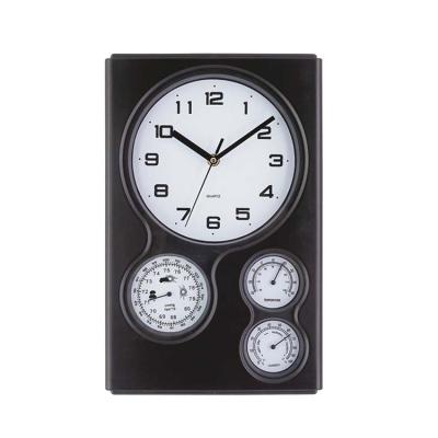 China Europe Creative Fashion Time Display Modern Plastic Wall Clock With Hygrometer Barometer And Thermometer for sale