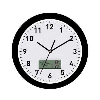 China Antique Frame Plastic Quartz Style LCD Wall Clock Analog Display With Digital Temperature for sale