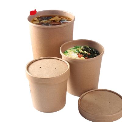 China Eco-friendly Disposable Hot Luncheon Soup Bucket Round Materials Recycled Kraft Paper Takeout Paper Bowl With Lid for sale