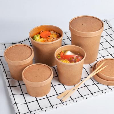 China Recycled Custom 14ozsoup Packaging Materials Disposable Biodegradable Paper Hot Bowl With Paper Lid for sale