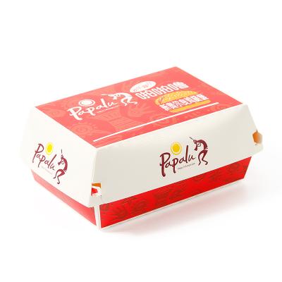 China Reused Materials Fried Chicken Take Away Custom Printed Disposable Fast Food Hamburger Box for sale