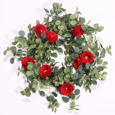 China Wedding New Camellia With Berry Flower Rattan Emulation Eucalyptus Leaf Rattan Wedding Decoration Artificial Rattan Plant for sale