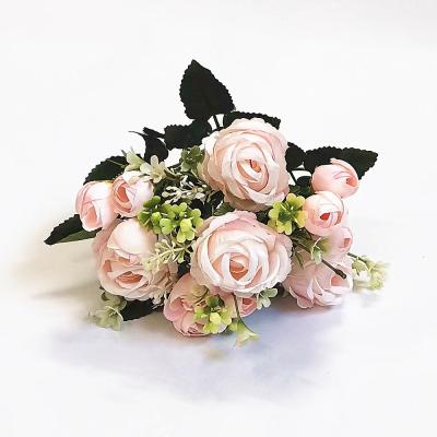 China Wedding Factory Direct Sales 7 Fork Lovers Bud Foreign Trade Artificial Flower Fake Flower Wedding Bouquet Factory for sale