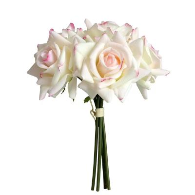 China Wedding Hydration and Moisturizing Curly-Lined Hand Feeling Simulation 5 Rose Artificial Bouquet Wedding Host Bouquet Home Decoration for sale