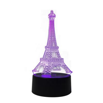 China Creative 3D Illusion Eiffel Tower Shaped 3D Stereoscopic Night Light LED Desk Lamp Decoration USB Bedside Home Light for sale