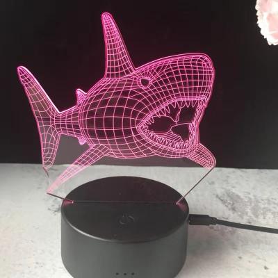 China 3D 7 Colors Flashing Besides Lamp 3D Hologram Shark Design Light, 3D Shark Night Light, Cars Characters 3D Hologram Animal Night Light for sale